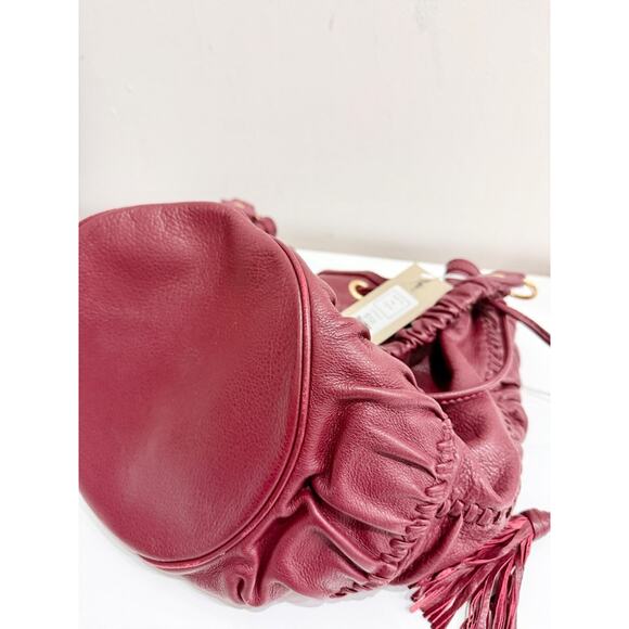 Isabella Fiore Leather Tassel Tie Burgundy Shoulder Handbag - Picture 5 of 8